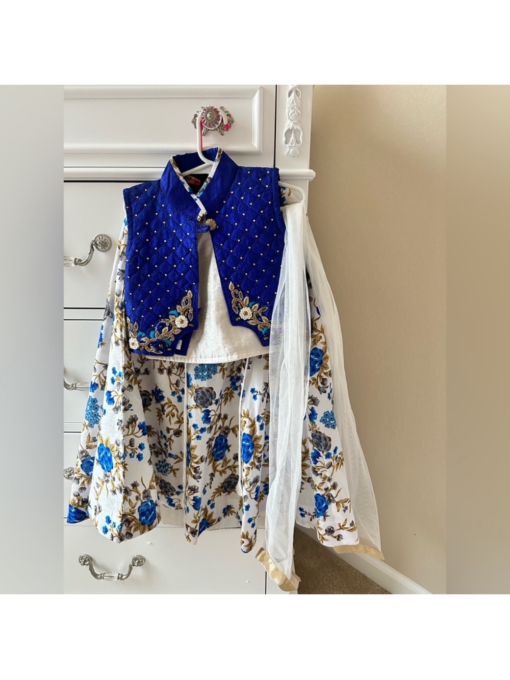 Girls Blue Floral Lehenga Set with Embroidered Jacket size 20